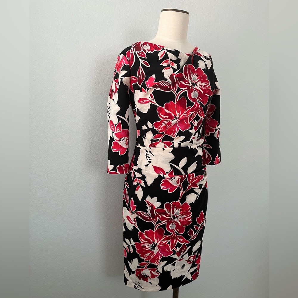 White House Black Market Black and Red Floral Dress